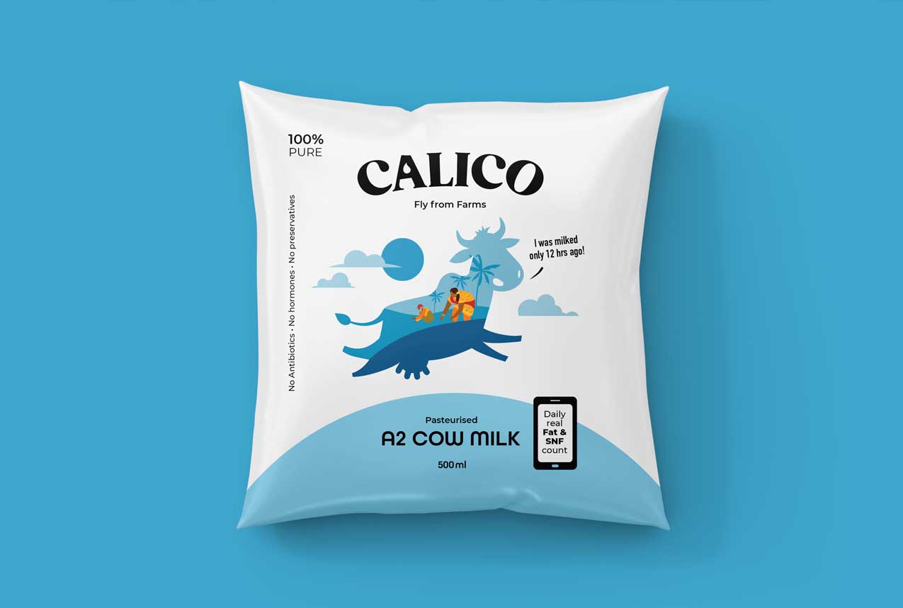Flying from farms packaging design for Calico Milk